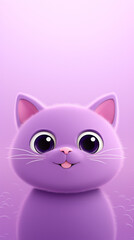 Fototapeta premium happy cat head, cartoon, minimalism, HD, 8K, light purple gradient background created with Generative Ai