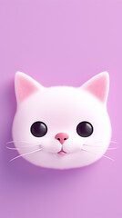 happy cat head, cartoon, minimalism, HD, 8K, light purple gradient background created with Generative Ai