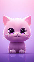 Fototapeta premium happy cat head, cartoon, minimalism, HD, 8K, light purple gradient background created with Generative Ai