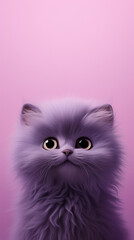 Fototapeta premium happy cat head, cartoon, minimalism, HD, 8K, light purple gradient background created with Generative Ai