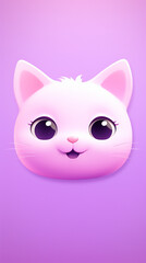 happy cat head, cartoon, minimalism, HD, 8K, light purple gradient background created with Generative Ai