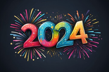 New Year 2024 with fireworks, celebration