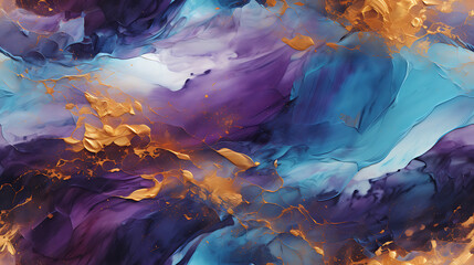 abstract watercolor background with watercolor - Gold, purple and turquoise. - Seamless tile. Endless and repeat print.