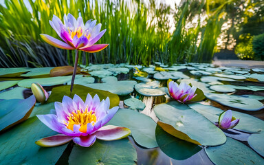 Tranquil Elegance, Water Lilies Dancing in a Serene Pond