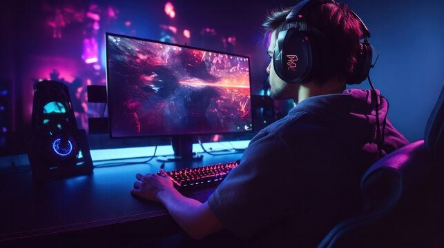 Premium Photo  Man feeling disapointed about losing video games on  computer. gamer with headphones using controller and playing online games  on monitor. sad player lost cyber game competition.