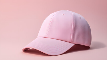 Fototapeta premium Women's pink baseball cap on a pink background. Minimalistic photo.