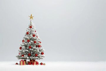 Christmas background with copy space, silver tree with gifts on a light background. AI generative.