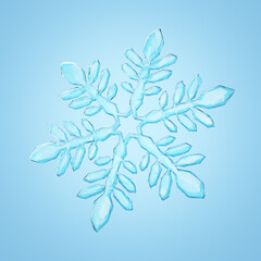 3d Snowflakes icon floating isolated on blue background. The ice forms a six pointed star. Element of Merry Christmas and New year concept. Cartoon icon minimal smooth. 3d rendering. clipping path.