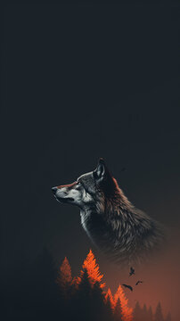 Ultra minimalism photography of a wolf, phone background created with Generative Ai