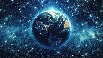 Obraz premium Connection lines glow light around the Earth's surface, future technology background with circles and lines. Internet, social media, travel, or logistical concepts.