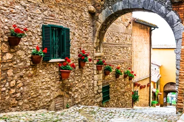 Gordijnen Typical old villages with narrow floral decorated streets in Italy, Casperia © Freesurf