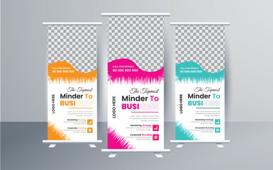 vector corporate polygonal roll up banner. Creative roll up banner design template.
 Modern business rack card or dl flyer. corporate colorful roll up standee banner design

