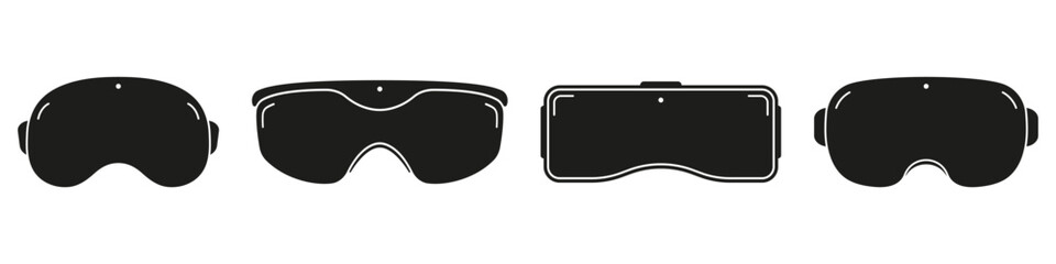 VR Glasses Silhouette Icon Set. Virtual Reality Goggles Symbol Collection. Video Game Technology Glyph Pictogram. Gaming Digital Device Solid Sign. Isolated Vector Illustration