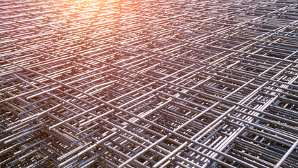 Pile of many prefabricated steel wire mesh for floor pouring work in construction site area