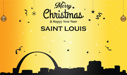 Christmas and New year golden greeting card with black panorama of the city of Saint Louis, Missouri - US State - obrazy, fototapety, plakaty