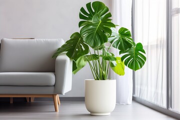 Monstera in the pot decoration in living room