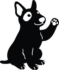 Cute and simple Silhouette of Bull Terrier Dog sitting waving hand with details