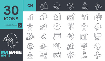 Management icon set. 30 editable stroke vector graphic elements, stock illustration Icon, Business, Business, Leadership, Organization, Manager