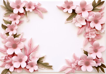 Fototapeta na wymiar Frame with paper flowers on white background. Cut from paper. Place your text.