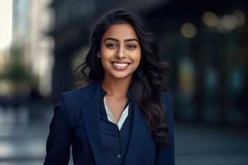 Closeup portrait of a confident young Indian Corporate professional woman with short hair.