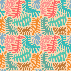 Fototapeta na wymiar coral reef branches twigs , organic abstract shapes in vintage soft color palette seamless pattern, vector illustration graphic print