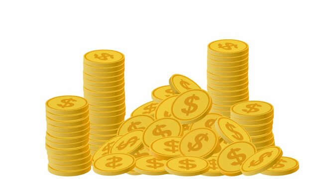 Growing columns and pile of money - gold coins