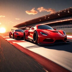 red fast moving car on the road