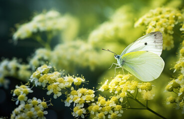 Beautiful Clouded Sulfur butterfly on the flower close up