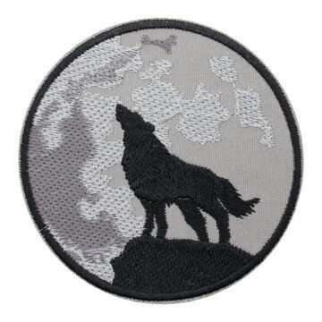 Embroidered patch wolf howling at the moon. Punk Rock, Heavy Metal, Death. Accessory for rockers, metalheads, punks, goths.