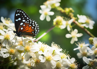 Obraz premium Beautiful black Baltimore Checker spot butterfly (Euphydryas phaeton) on the flower close up