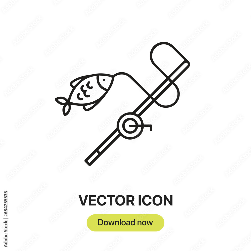 Aufkleber Fishing Rod icon vector. Linear-style sign for mobile concept and web design. Fishing Rod symbol illustration. Pixel vector graphics - Vector.	