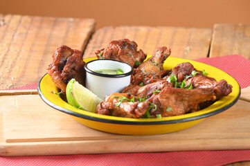 fried chicken seasoned with herbs herb sauce mayonnaise tasty food