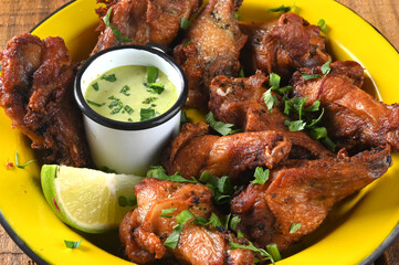 fried chicken seasoned with herbs herb sauce mayonnaise tasty food