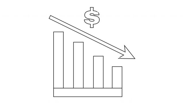 animated sketch of a falling dollar graph icon