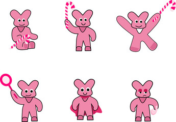 set of a funny pink bear, clip art of cute pink bear, fable character of a pink bear perfect for element sticker for kids