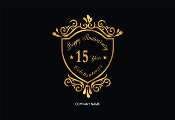 15 anniversary celebration logotype with handwriting golden color elegant design