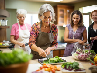Elderly relatives are happily engaged in the preparation of traditional dishes.