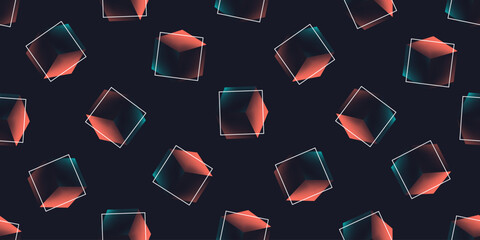 3d cubes on dark background geometric seamless pattern vector illustration