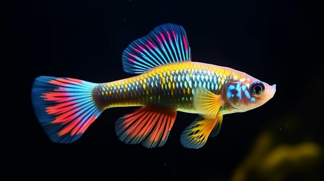 A Clown Killifish poised for a swift swim, showcasing its striking dorsal fin and iridescent scales.