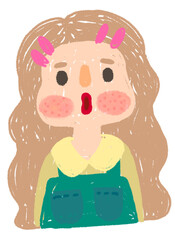 Cartoon drawing, character, cute, woman showing emotion, emoji