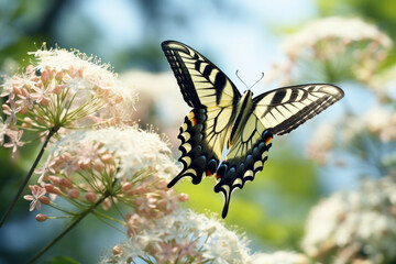 Beautiful Swallowtail butterfly on the flower close up