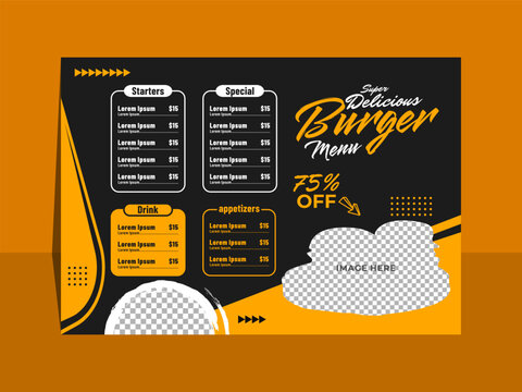 Delicious Burger Menu Price List Horizontal Post Template