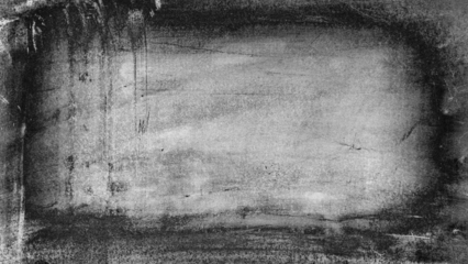 Heavy distressed grunge texture overlay with vignette effect on transparent background