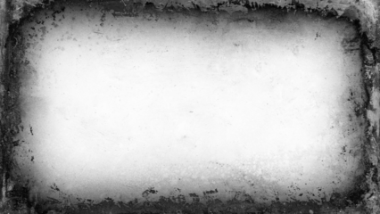 Grimy vignette edge overlay with intense damage marks on transparent background. Old eroded photographic plate surface texture