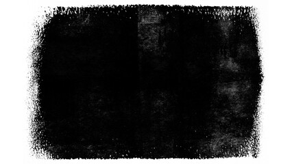 Black grunge rectangle background made from paint roller marks isolated on transparent background - obrazy, fototapety, plakaty