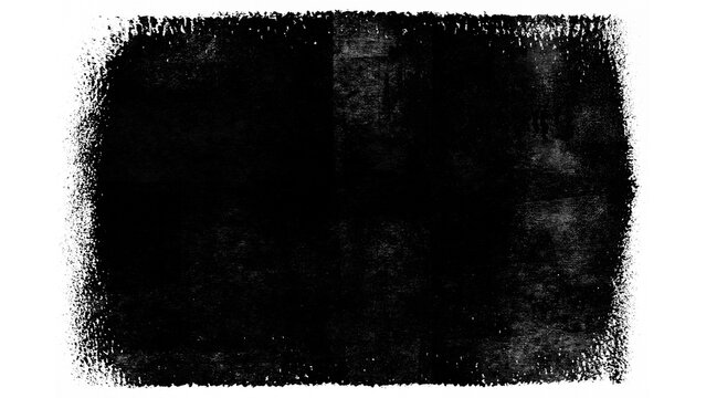 Black grunge rectangle background made from paint roller marks isolated on transparent background