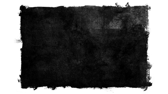 Black grunge rectangle background made from paint roller marks isolated on transparent background