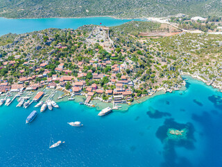 Naklejka premium Aerial view with drone. Kalekoy - Simena - Kekova - Turkey.