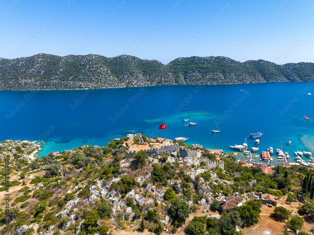 Wall mural aerial view with drone. kalekoy - simena - kekova - turkey.