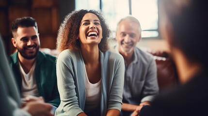 Professional therapists conduct an open group session and a comforting smile, emphasizing the importance of mental health and counseling. Generative ai